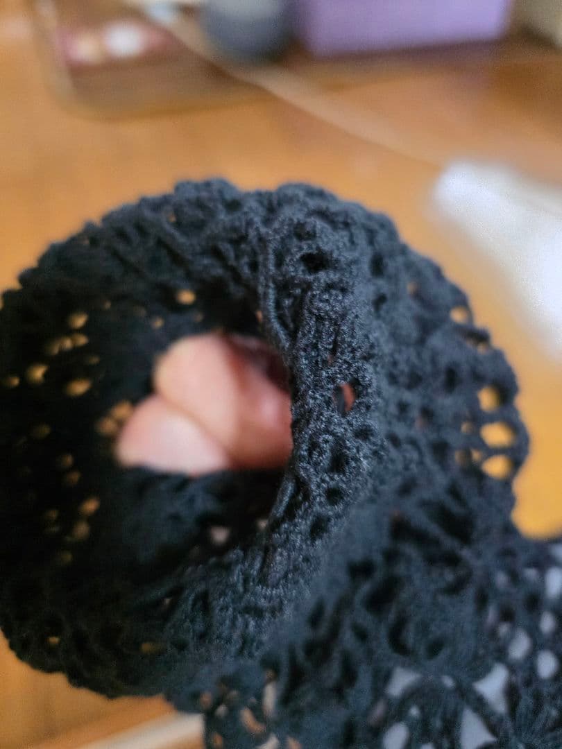 Wonderful World黒 レース編み フリル カーディガン