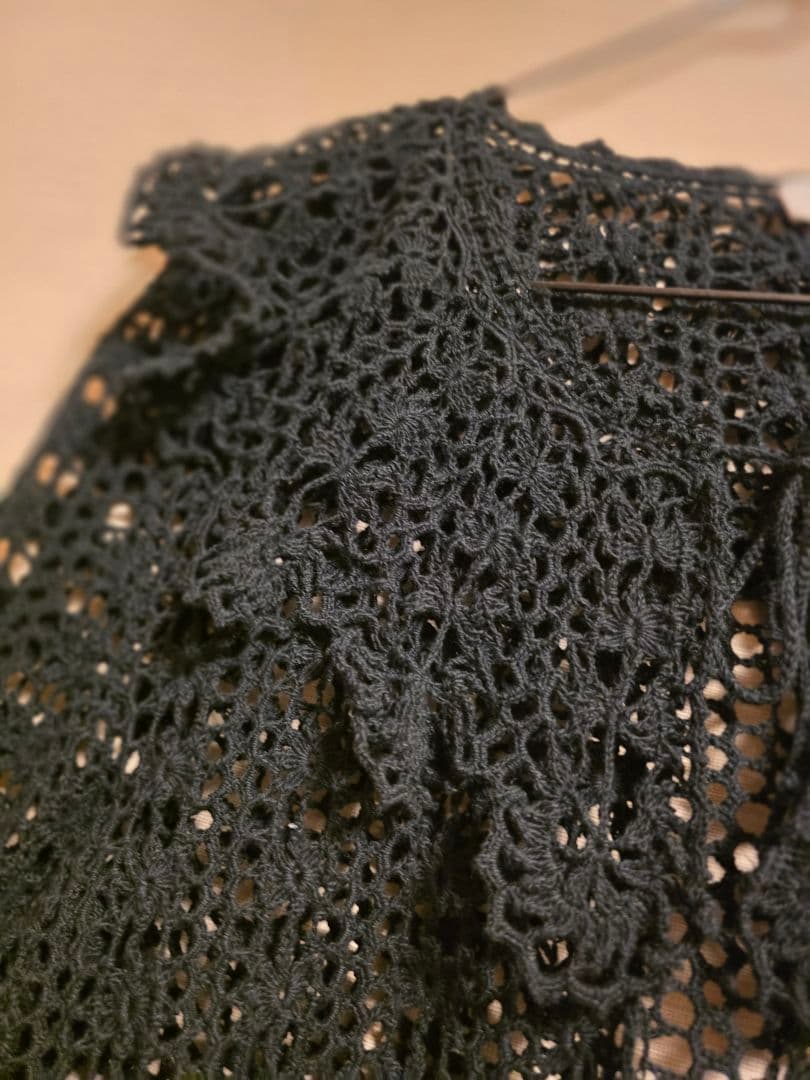 Wonderful World黒 レース編み フリル カーディガン