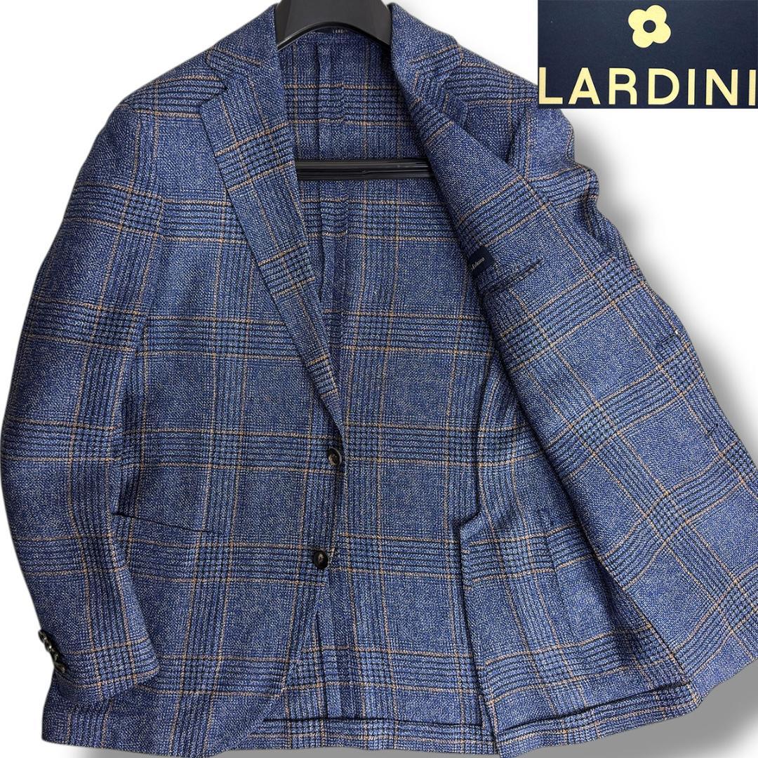 J3523 超美品 ラルディーニ ハウンドトゥースアンコンジャケット 青系 48