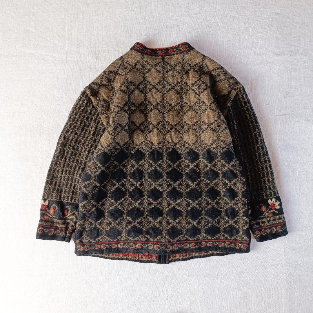 90s シェットランドウール ノルディック柄 ジップカーディガン