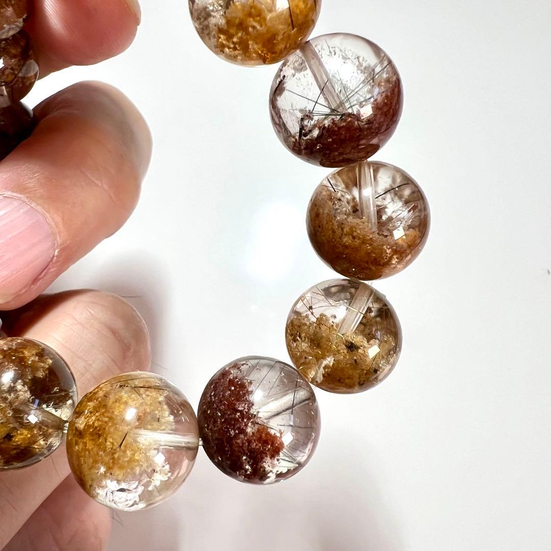 希少！ガーデンクォーツ×ルチルクォーツ 共生ブレスレット【一点物】ゴールドルチル