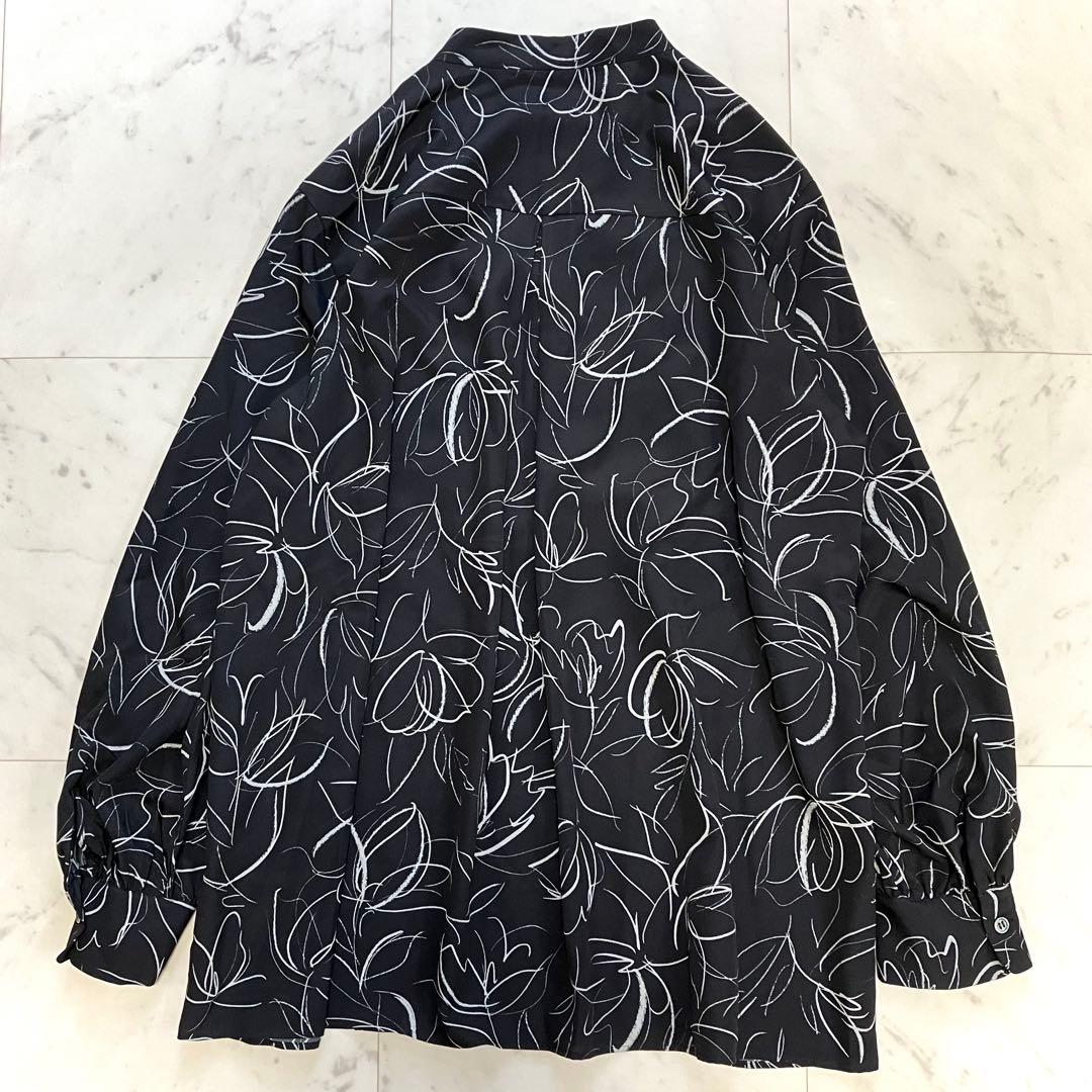 美品 ダーマコレクション 線画風フラワープリント フリル チュニック 洗える 黒