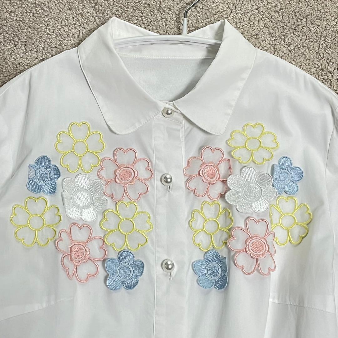 新品タグ付 千葉由佳✕Chesty フラワーレースシャツワンピース 白　サイズ1