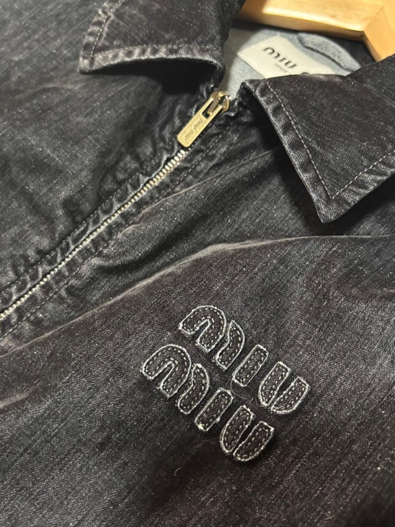 Miu Miu フロック加工 シャンブレーブルゾンジャケット