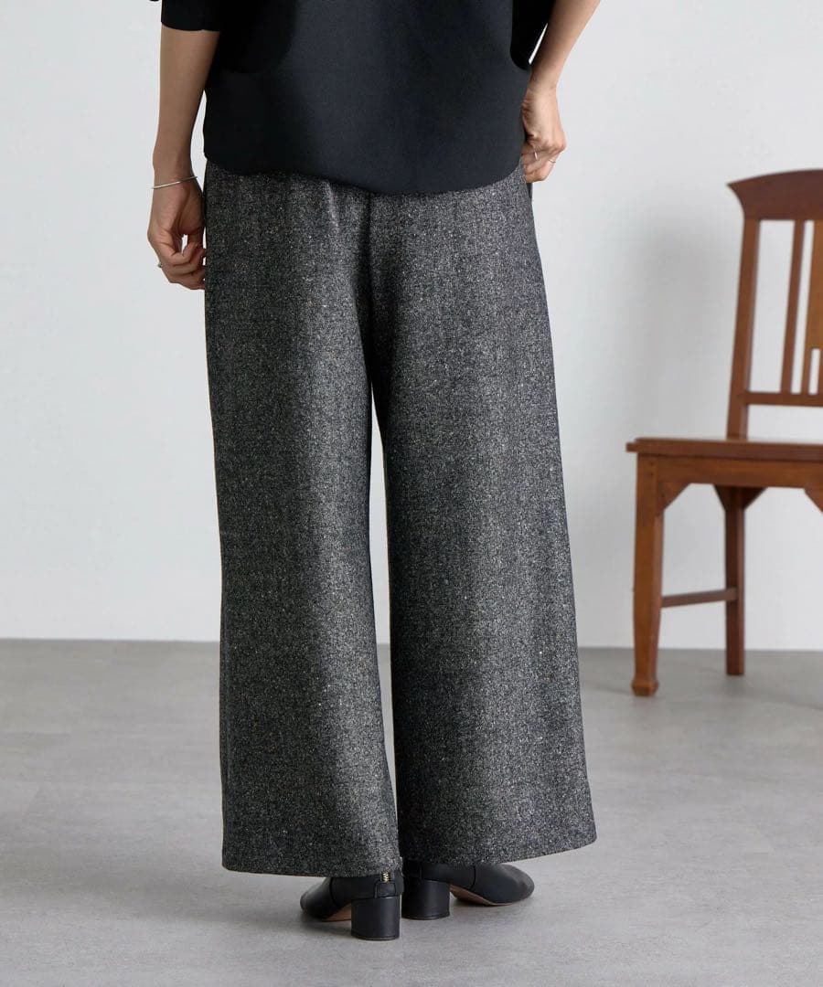 タグ付き　ビアズリー　ウエストリブネップツイードパンツ　ブラック　1