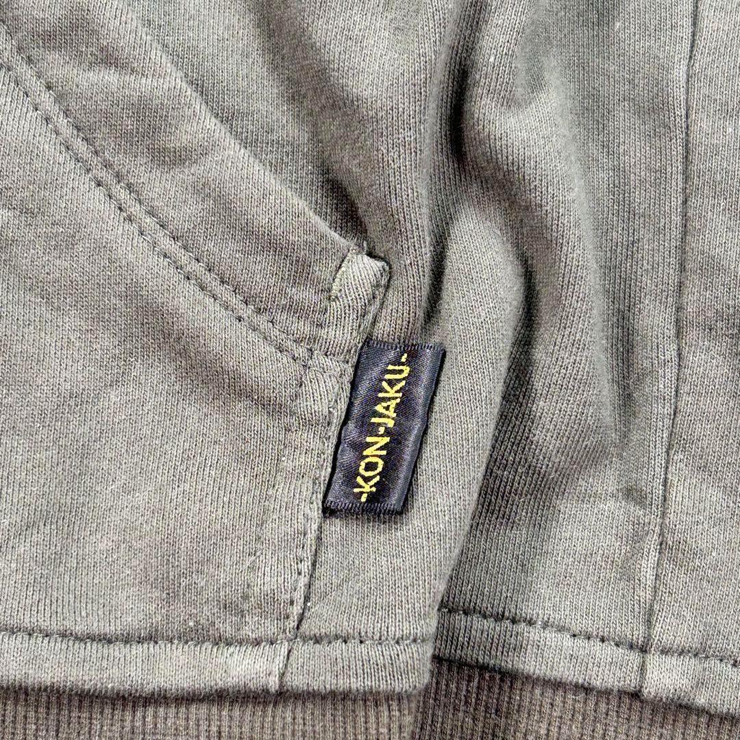 【KON-JAKU】首元フルジップパーカー　今昔　和柄　カーキ　XL