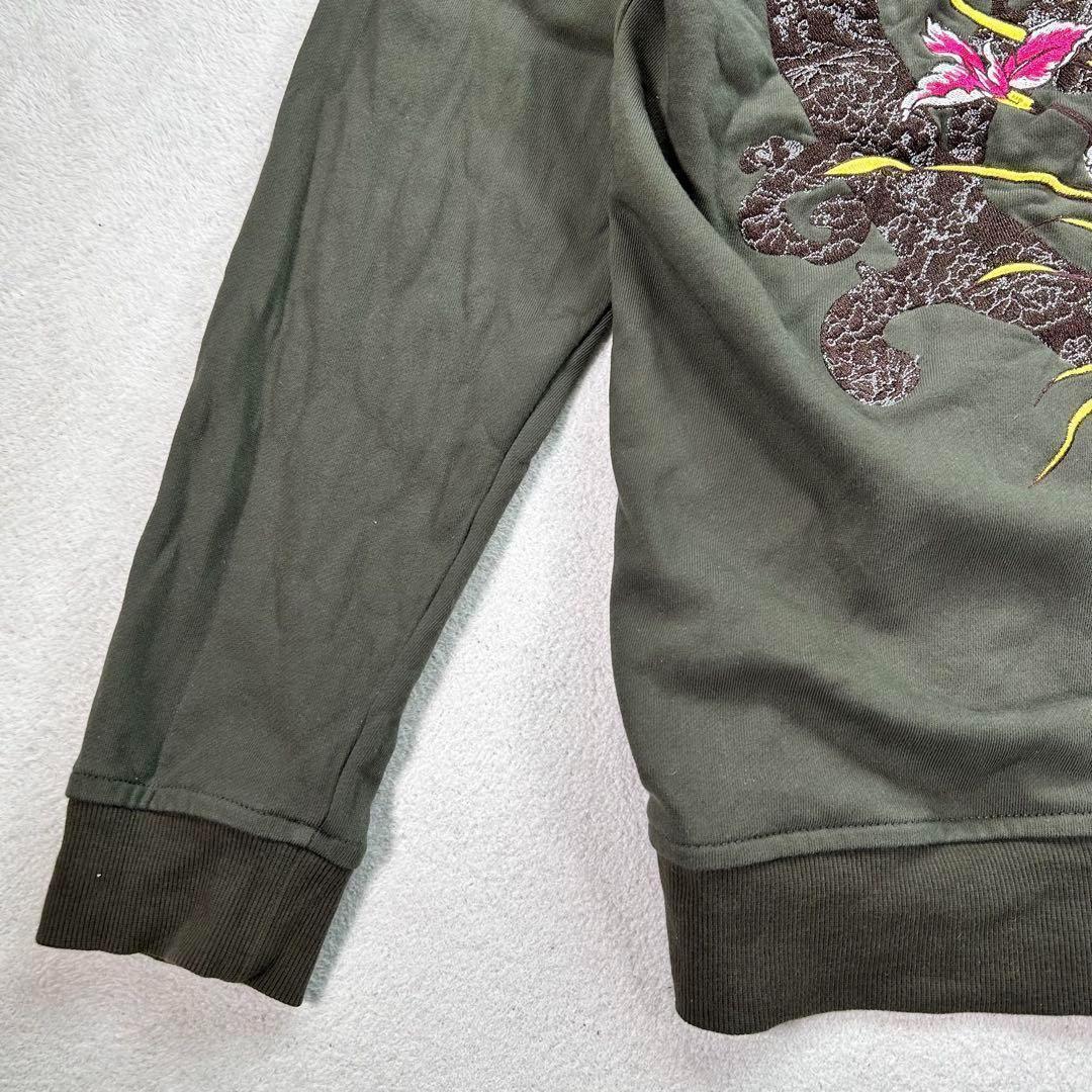 【KON-JAKU】首元フルジップパーカー　今昔　和柄　カーキ　XL