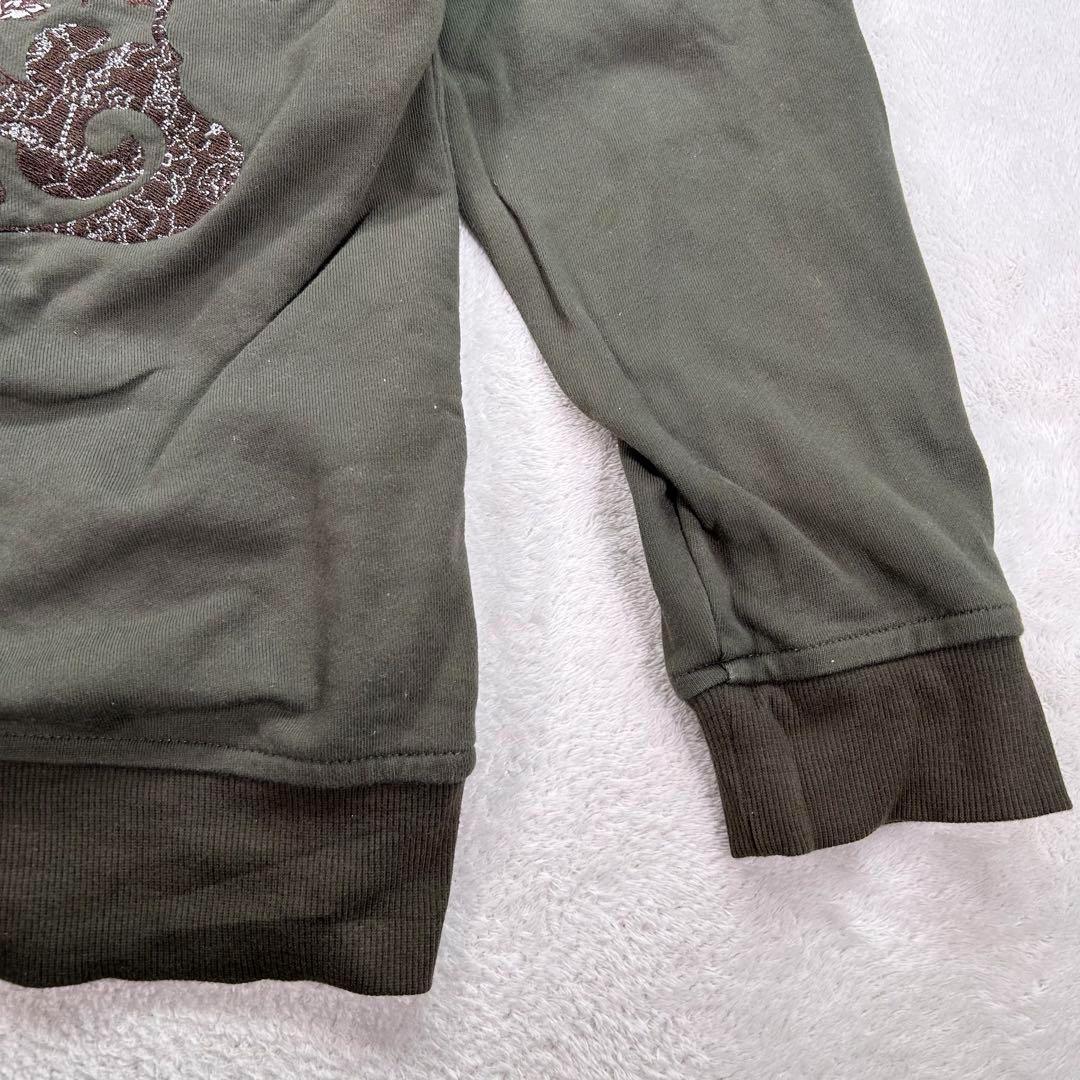 【KON-JAKU】首元フルジップパーカー　今昔　和柄　カーキ　XL