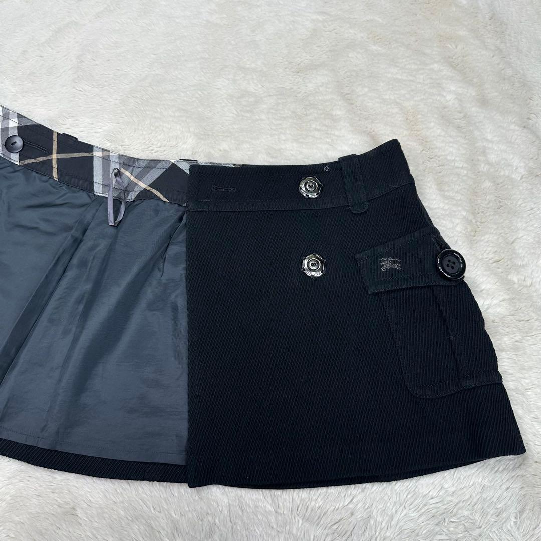 ✨美品✨バーバリーブルーレーベル ラップスカート 黒 ノバチェック ホース刺繍