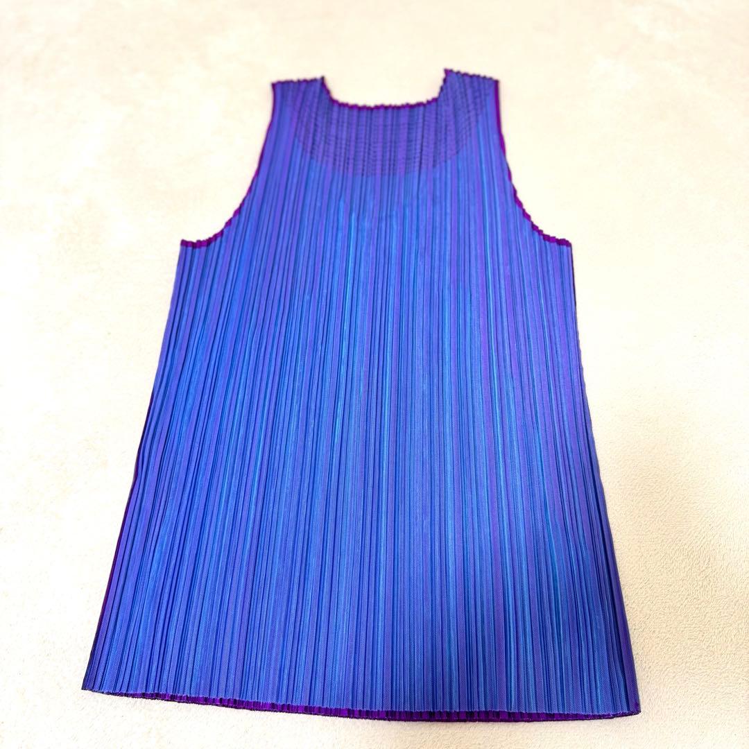 極美品✨PLEATS PLEASE プリーツ　ノースリーブ　バイカラー　青　紫