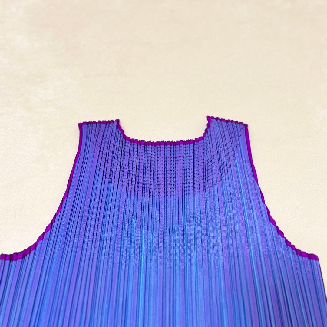 極美品✨PLEATS PLEASE プリーツ　ノースリーブ　バイカラー　青　紫