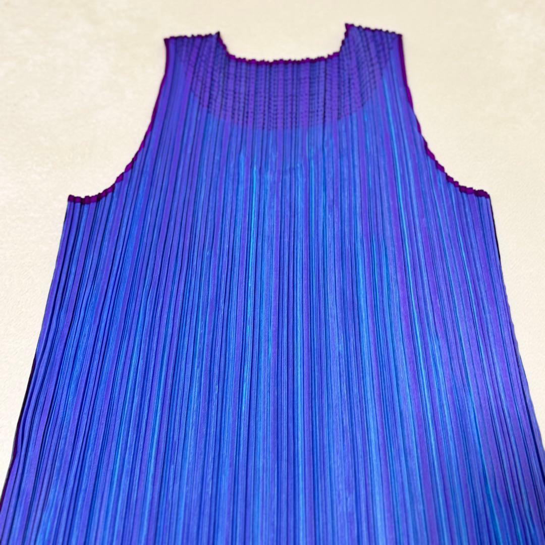 極美品✨PLEATS PLEASE プリーツ　ノースリーブ　バイカラー　青　紫