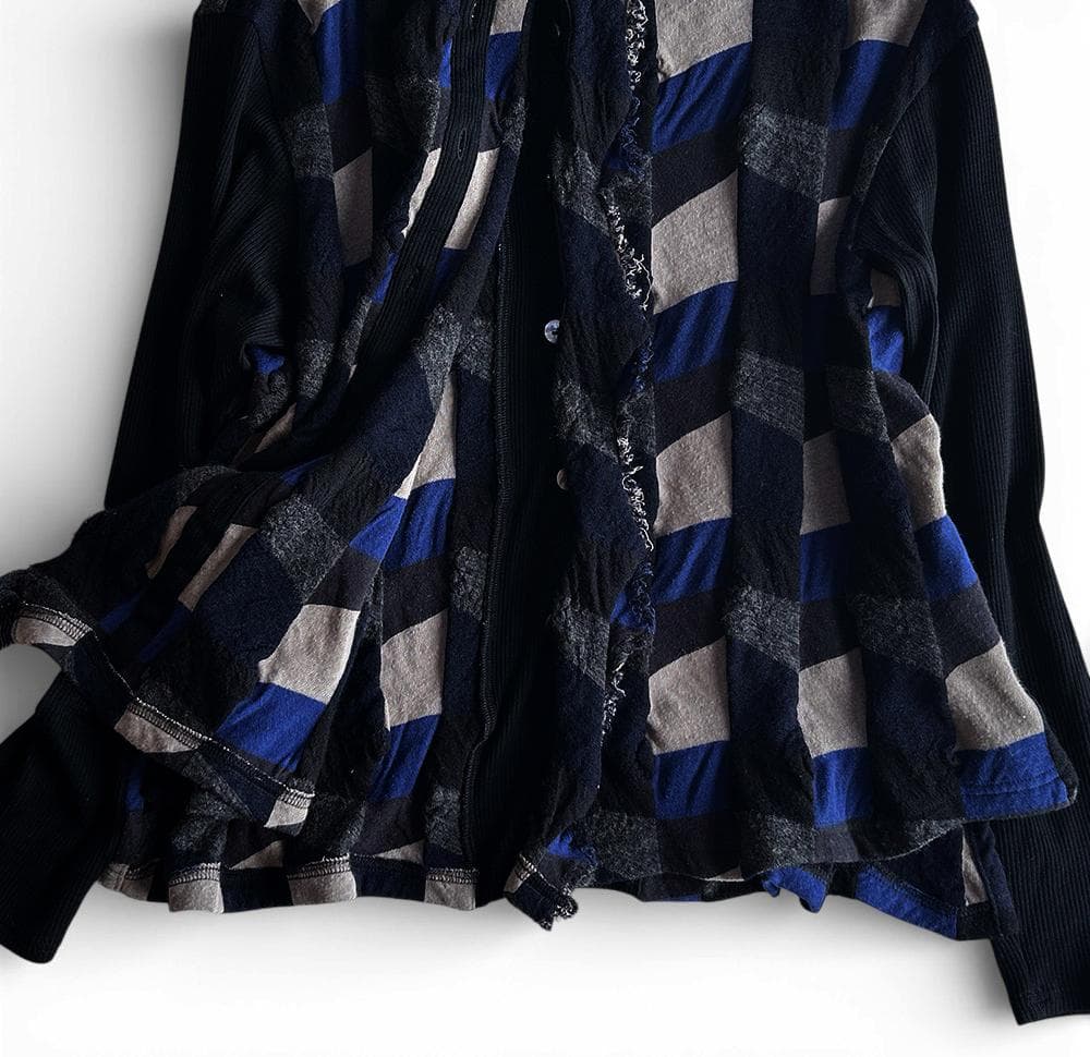 芽風/センソユニコ 異素材ドッキング 袖リブ 2WAY 立体ニットカーディガン