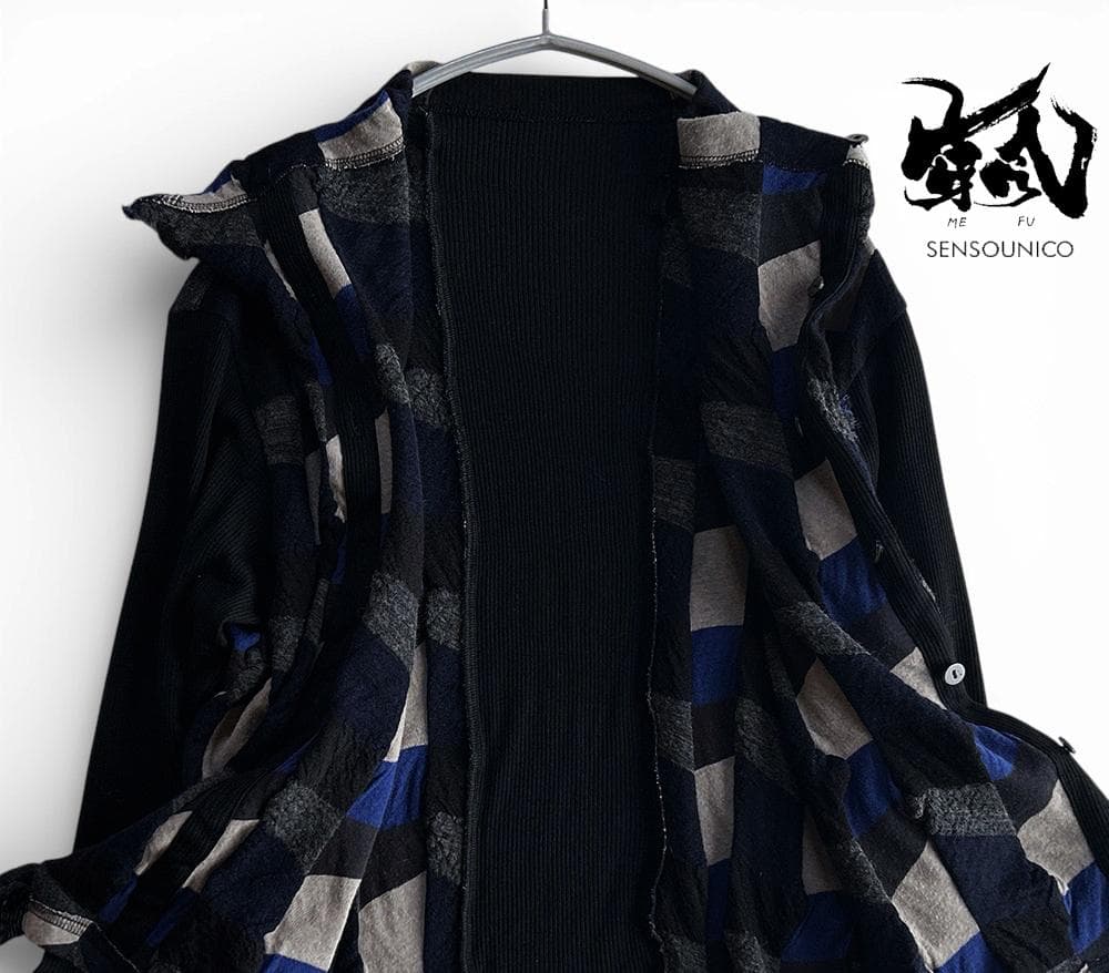 芽風/センソユニコ 異素材ドッキング 袖リブ 2WAY 立体ニットカーディガン