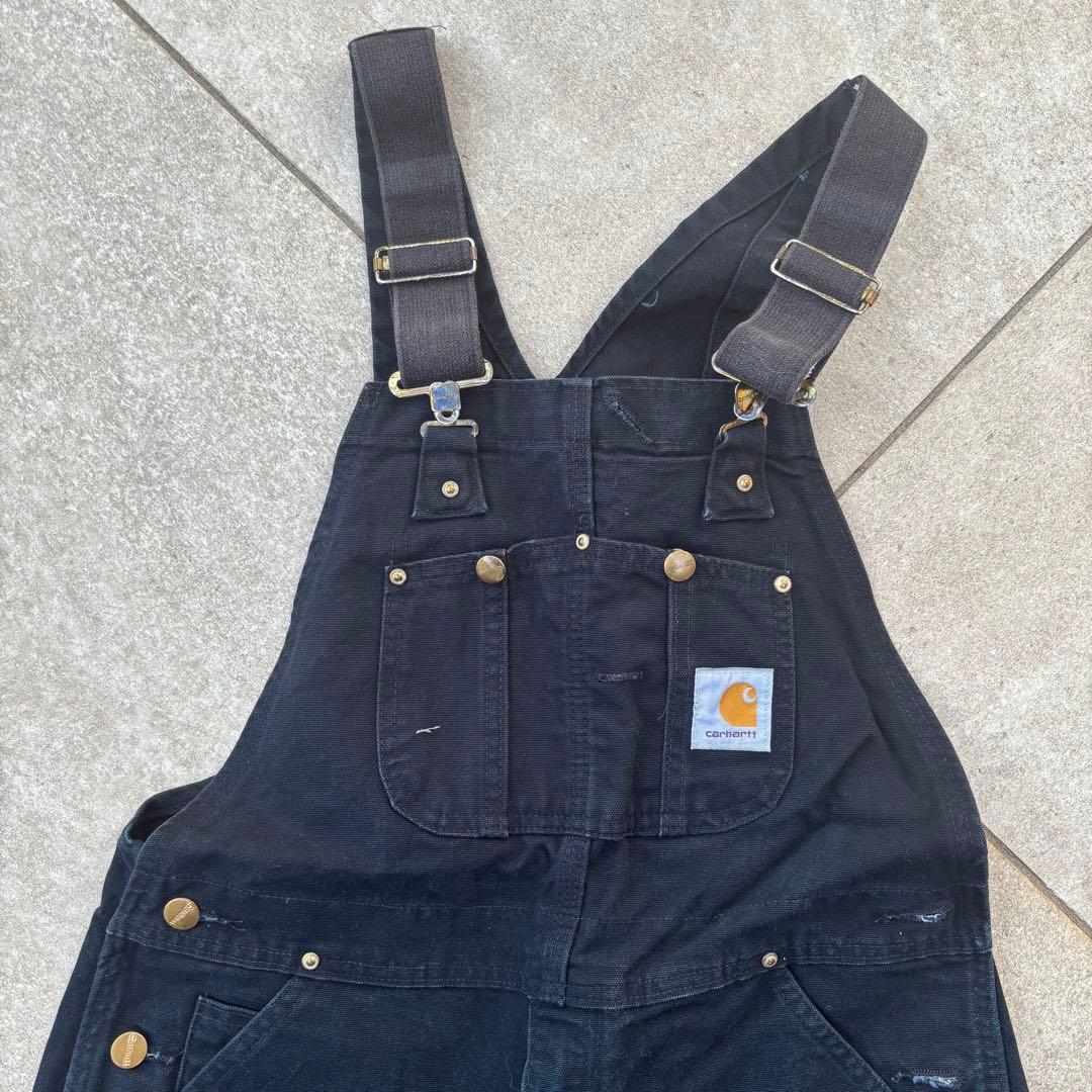 希少USA製 カーハート ダブルニー オーバーオール ブラック W34 ダック