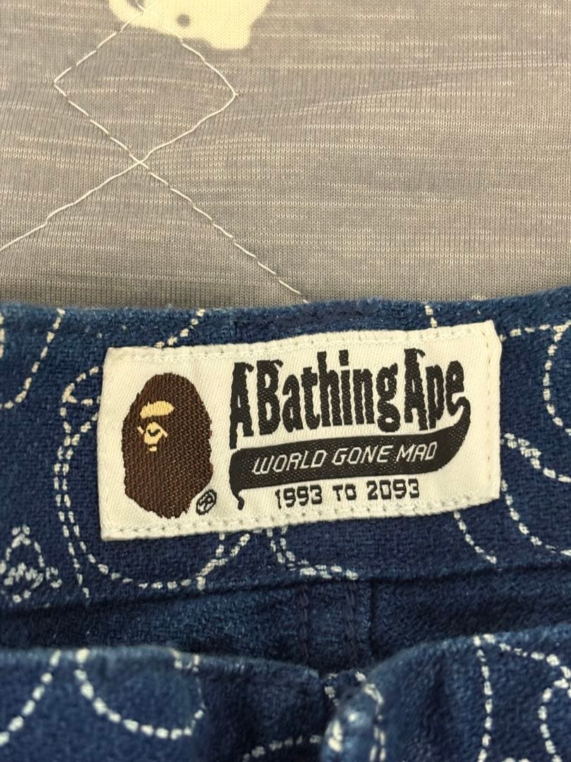 激レアL！BAPE猿カモステッチ柄デニムショーツ