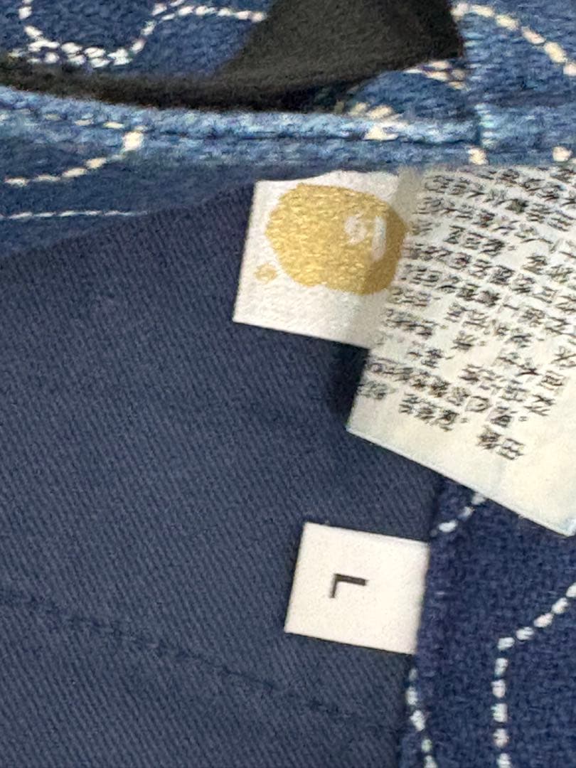 激レアL！BAPE猿カモステッチ柄デニムショーツ