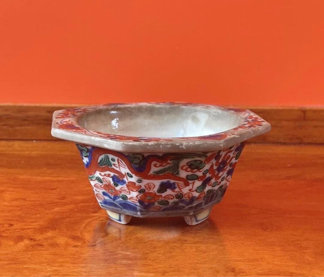 盆栽　大明萬暦年製　色絵雲龍鳳凰　鉢　中国鉢　盆栽小鉢 盆栽鉢 ミニ盆栽