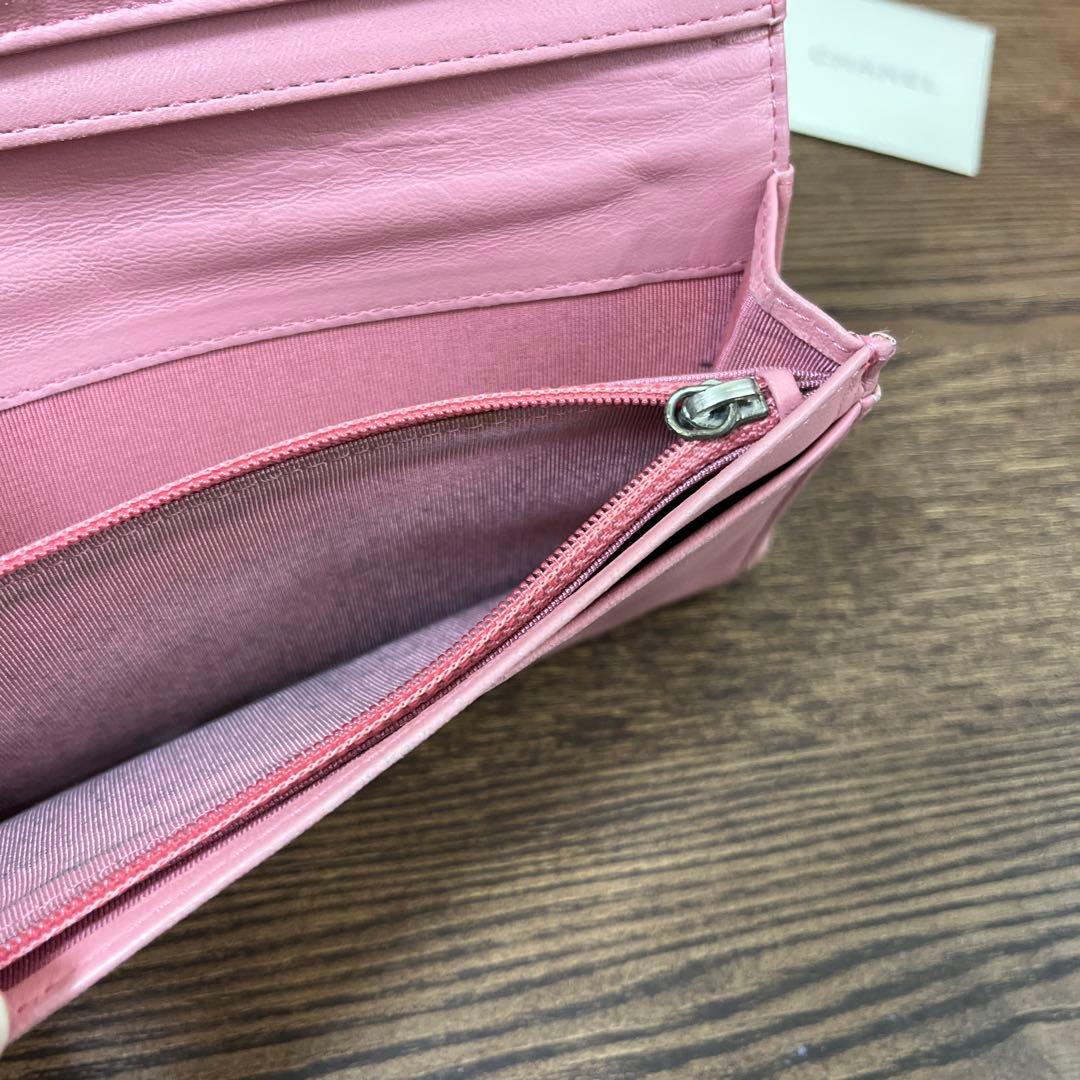 CHANEL キルティング 長財布 ピンク　ラムスキン