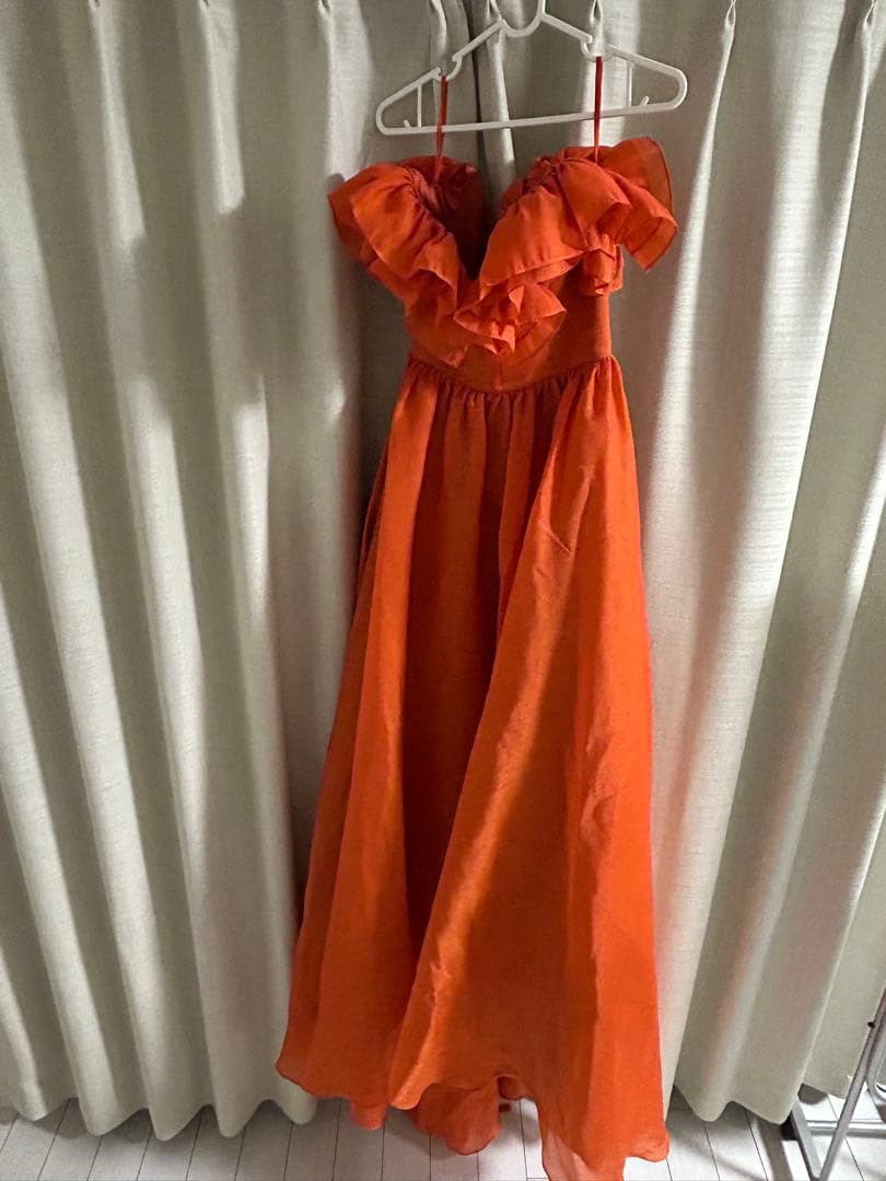 オレンジ色オフショルダードレス Sサイズ