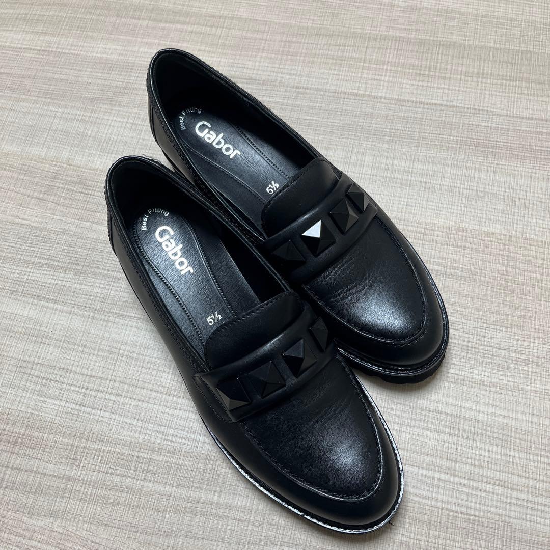 はっさく　Gabor ブラック スタッズ付きローファー箱付き