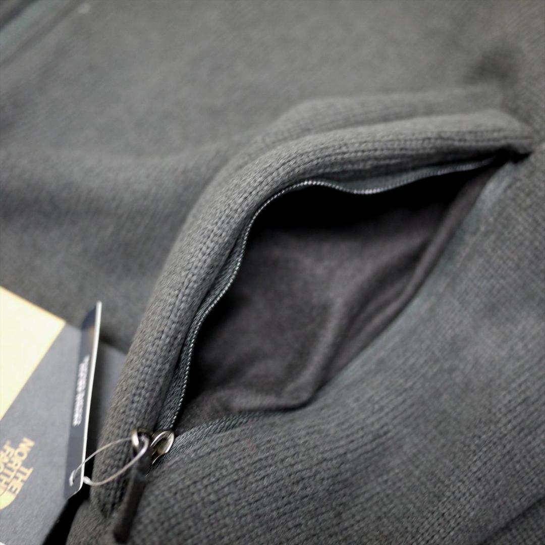 US限定 新品 ノースフェイス フルジップ ベスト M 肉厚 ニット 裏フリース