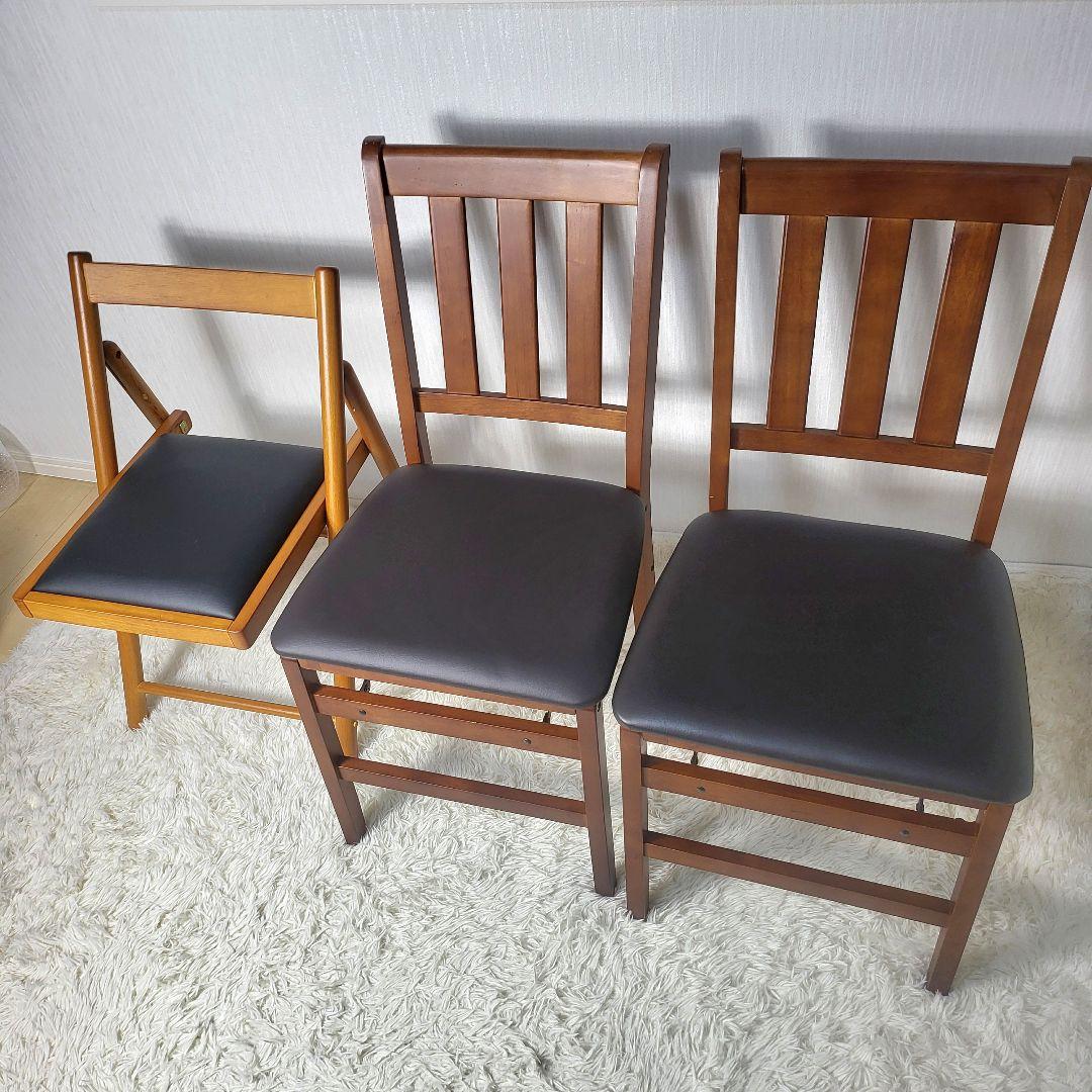 【美品】 木製ダイニングチェア 折りたたみ式 収納 3脚セット 天然木