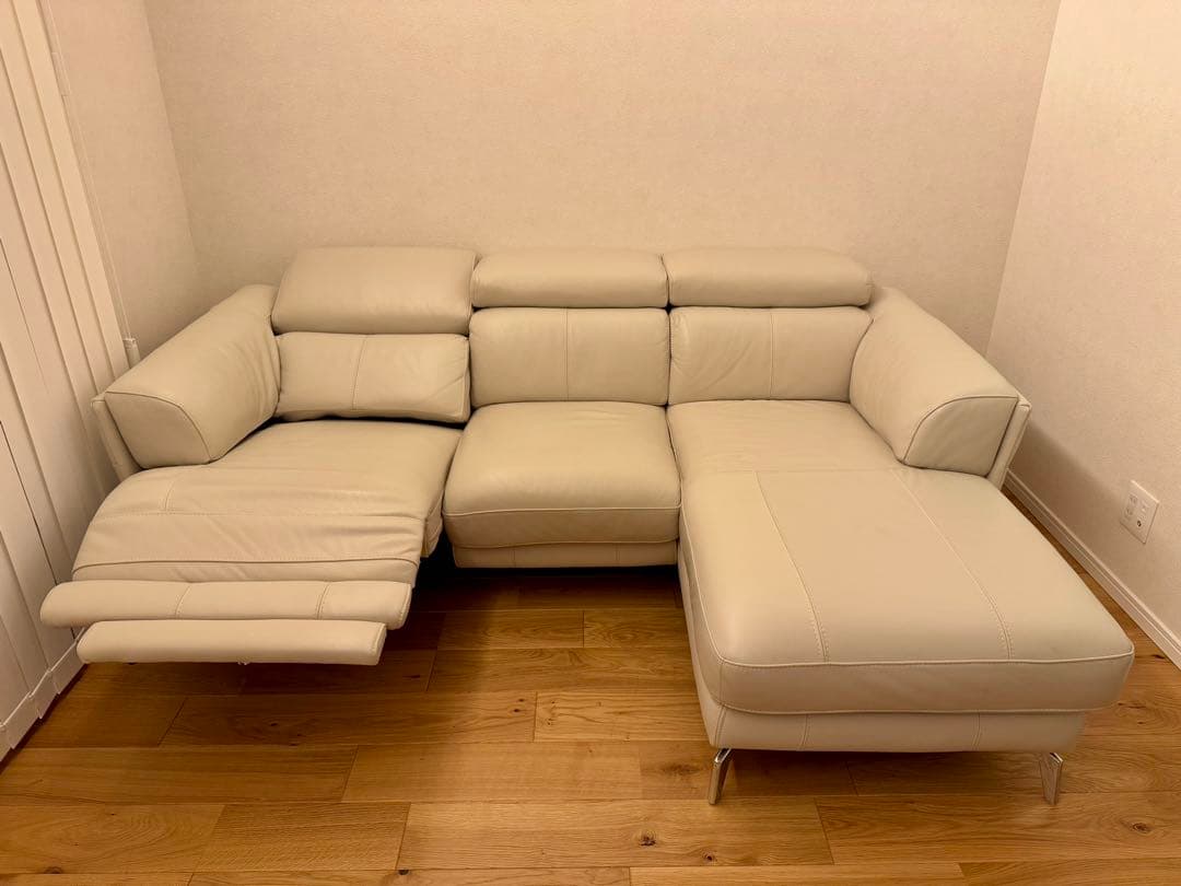 ②カウチ部分 本革３人掛けカウチソファ 電動リクライニング付