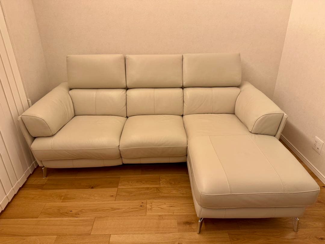 ②カウチ部分 本革３人掛けカウチソファ 電動リクライニング付