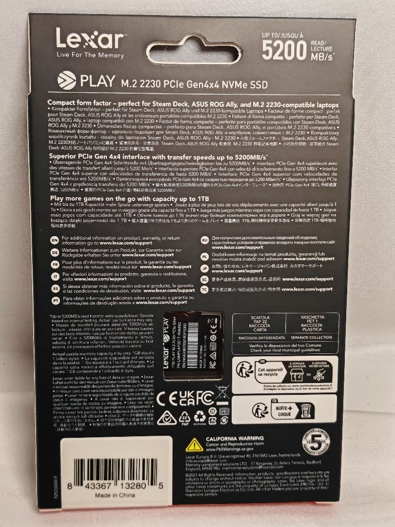 内蔵型SSD 1TB Gen4 M.2 2230 SSD Lexar PLAY