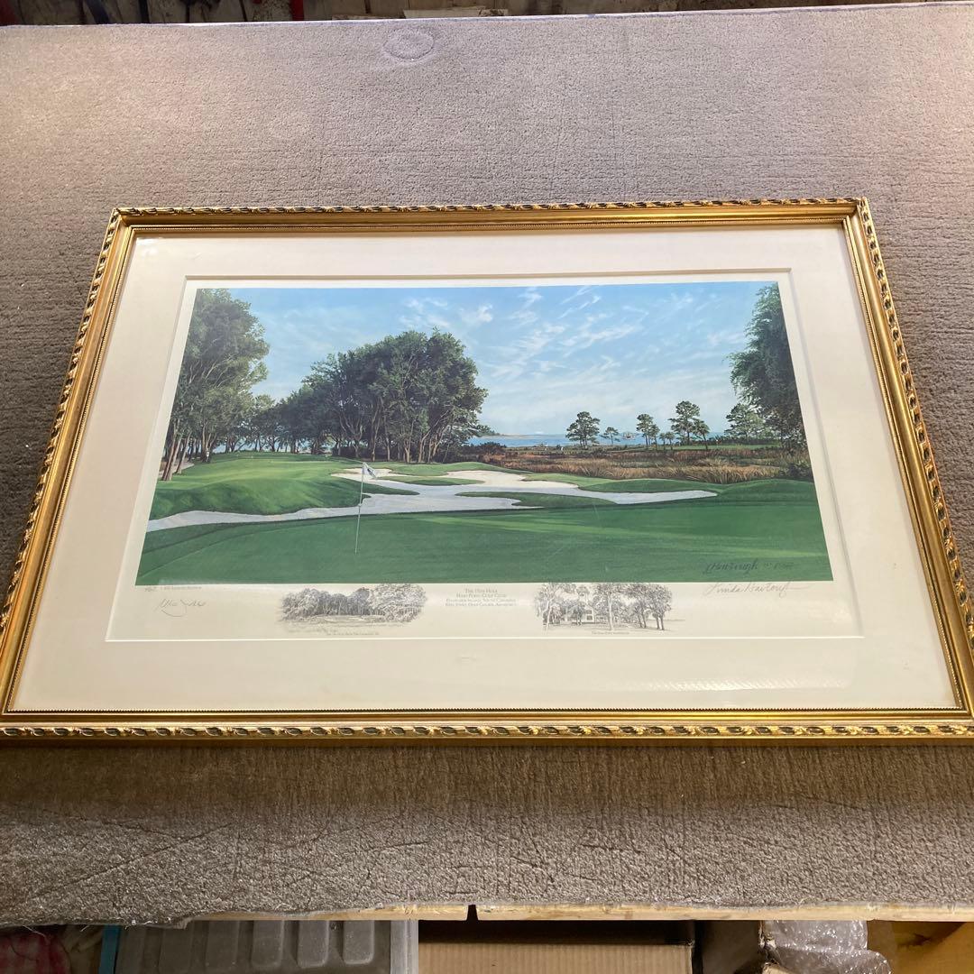 カ*K様 Linda Hartough サイン入り ゴルフ場の絵 1989年 古