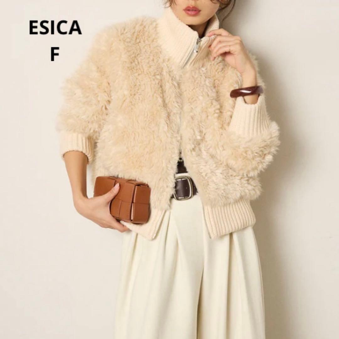 新品未使用【ESICA エシカ 】ハイネックボアブルゾンF ホワイト アウター