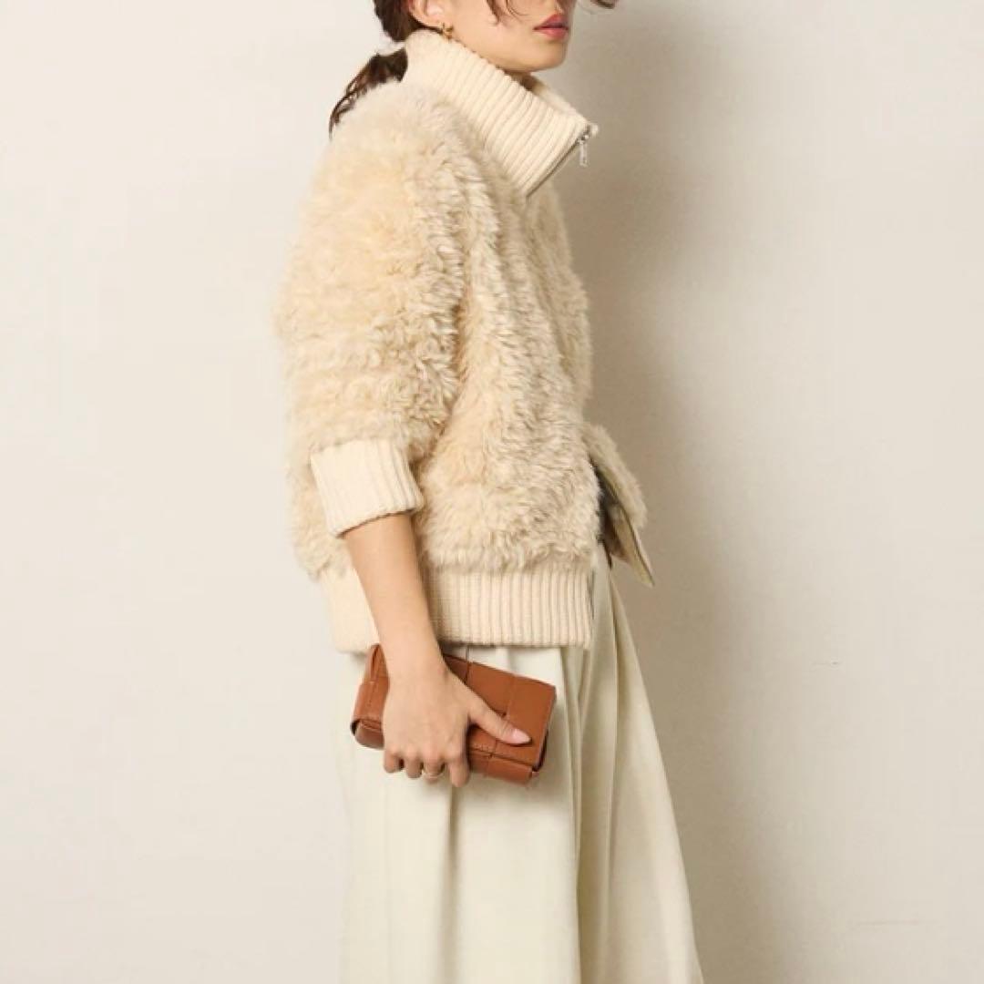 新品未使用【ESICA エシカ 】ハイネックボアブルゾンF ホワイト アウター