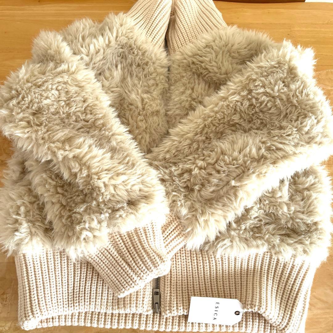 新品未使用【ESICA エシカ 】ハイネックボアブルゾンF ホワイト アウター