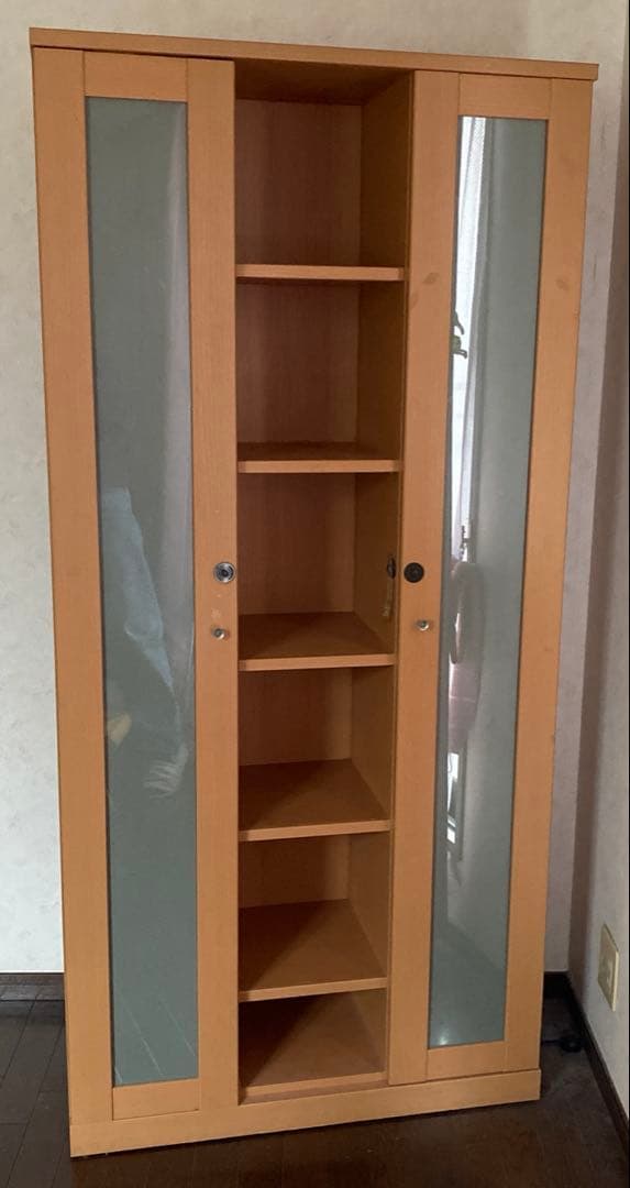木製ガラス扉本棚 高さ約180cm