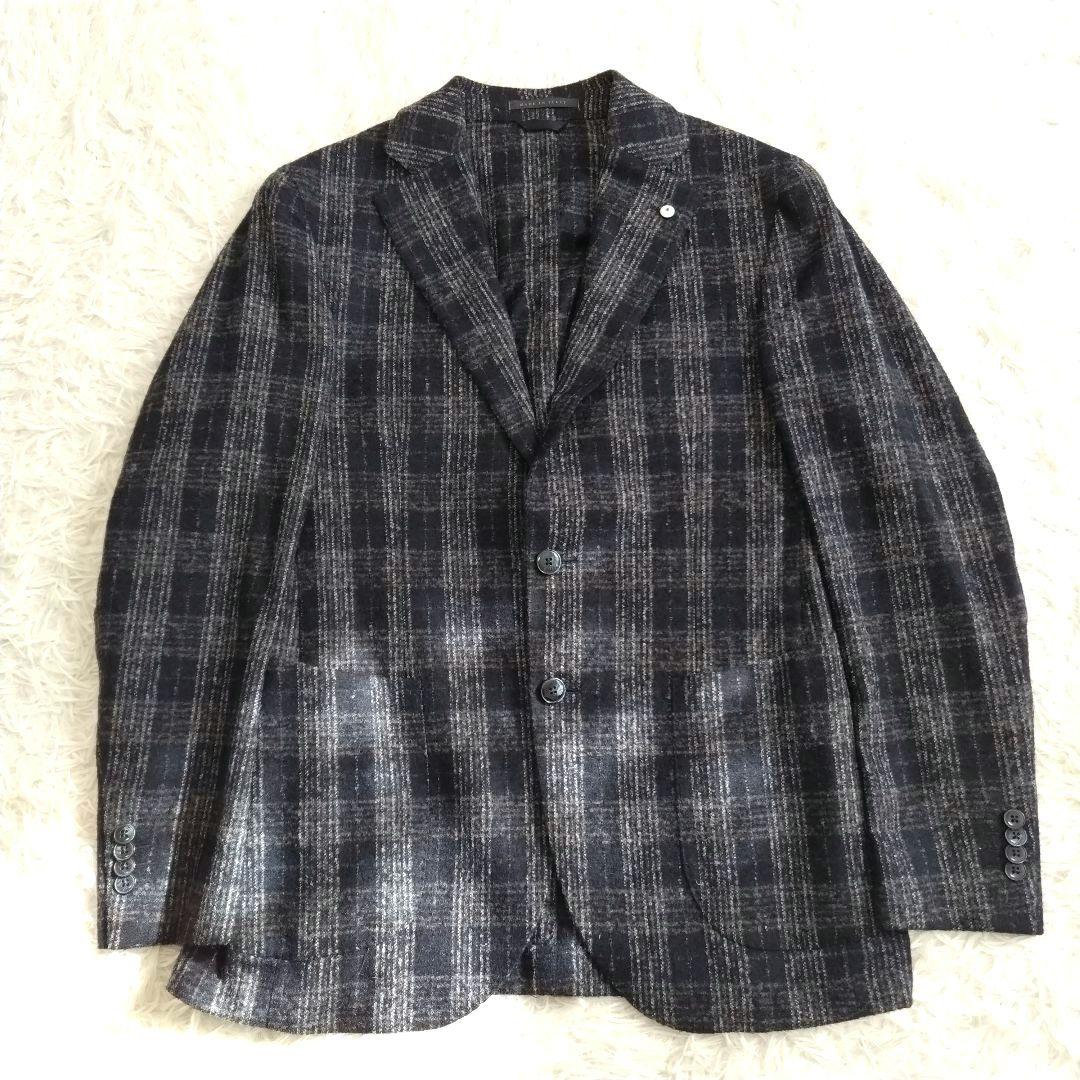 美品　ルビアム テーラードジャケット チェック アンコン仕立て ネイビー　М