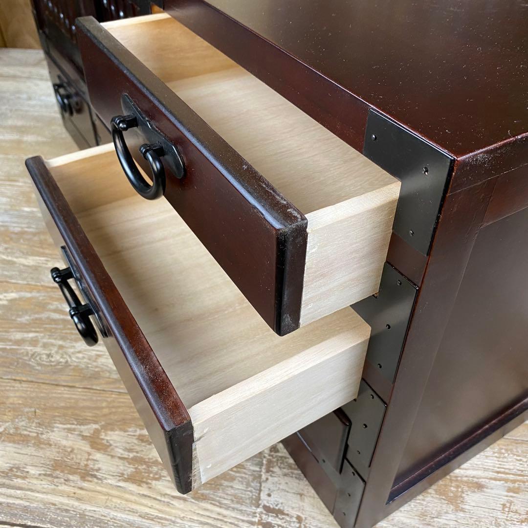 訳あり品！【139】民芸家具桐材天然無垢和引き戸付きチェスト横長テレビ台飾り棚