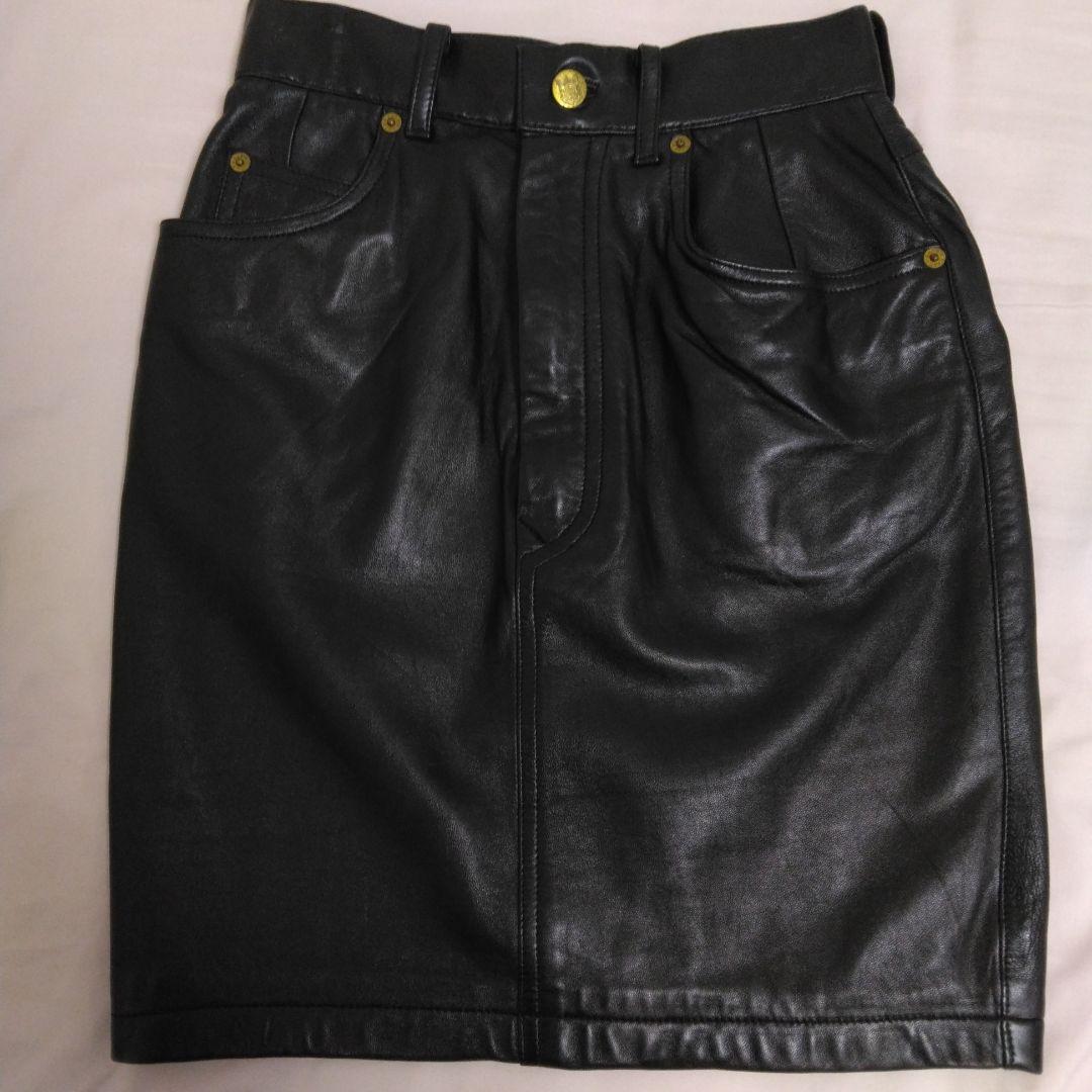 激レア❣ ROPE 羊革 肌触り良い羊❣黒 ブラック レザー タイトミニスカート