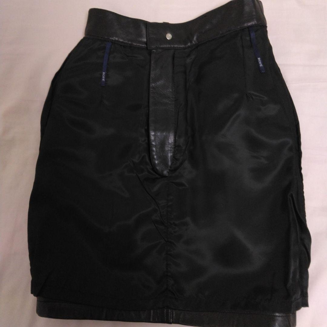 激レア❣ ROPE 羊革 肌触り良い羊❣黒 ブラック レザー タイトミニスカート