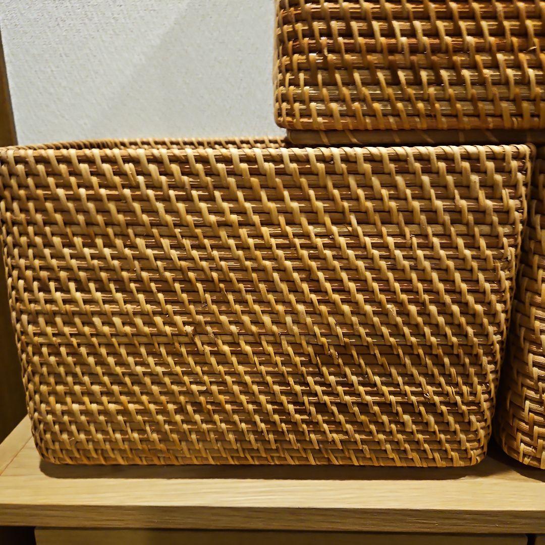 sara　無印重　なるラタン長方形バスケット 取っ手付きスタッカブル　7点