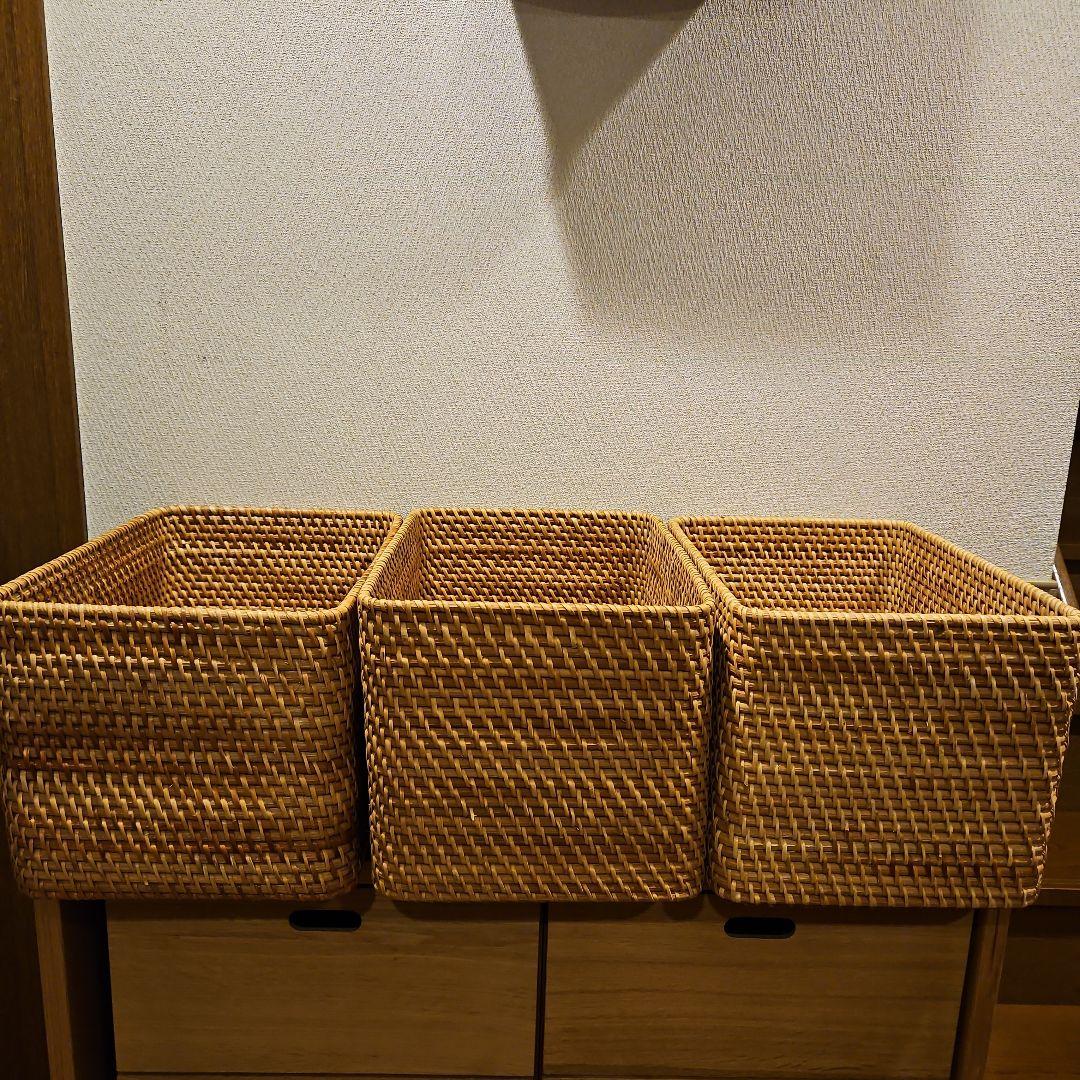 sara　無印重　なるラタン長方形バスケット 取っ手付きスタッカブル　7点