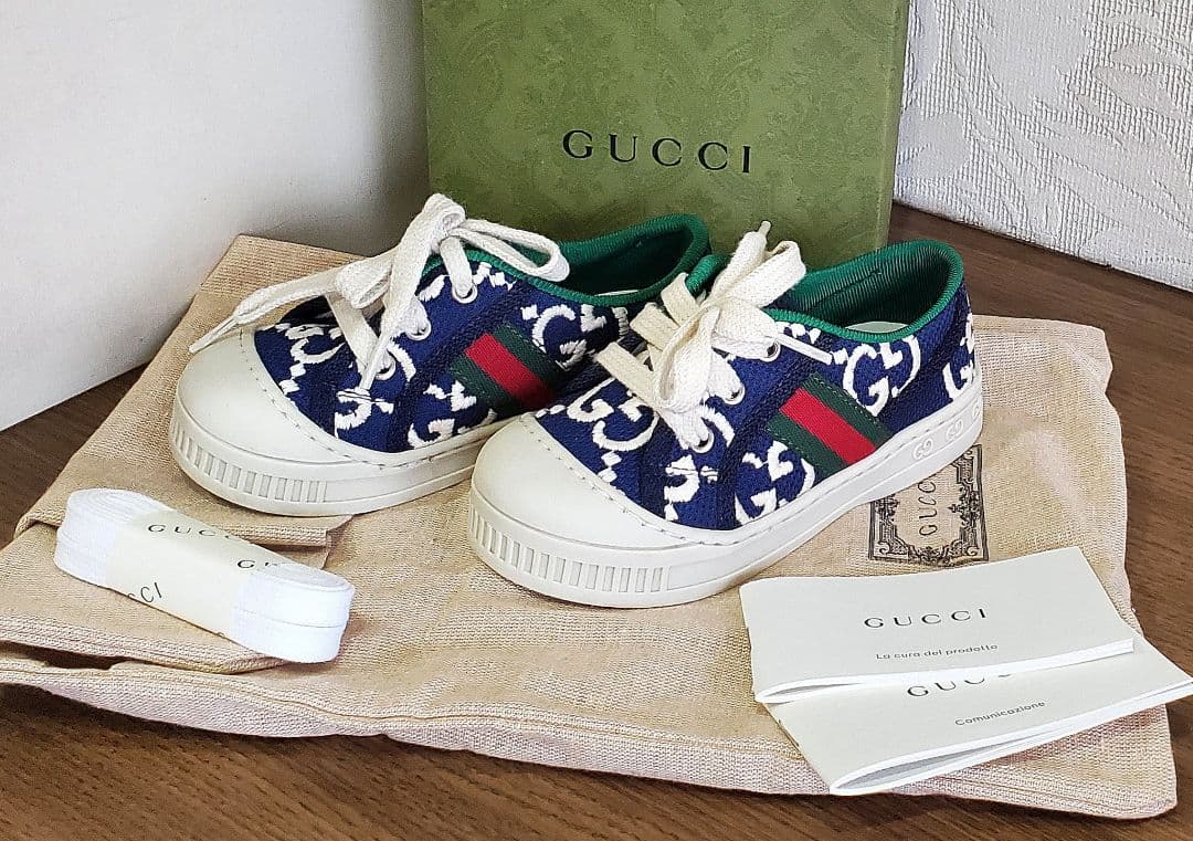 GUCCI CHILDREN ネイビーキャンバス テニス スニーカー 13.5
