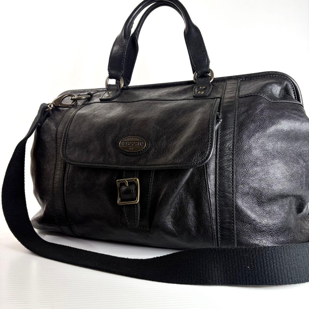 Fossil フォッシル 2way ボストンバッグ ブラック 黒 レザー