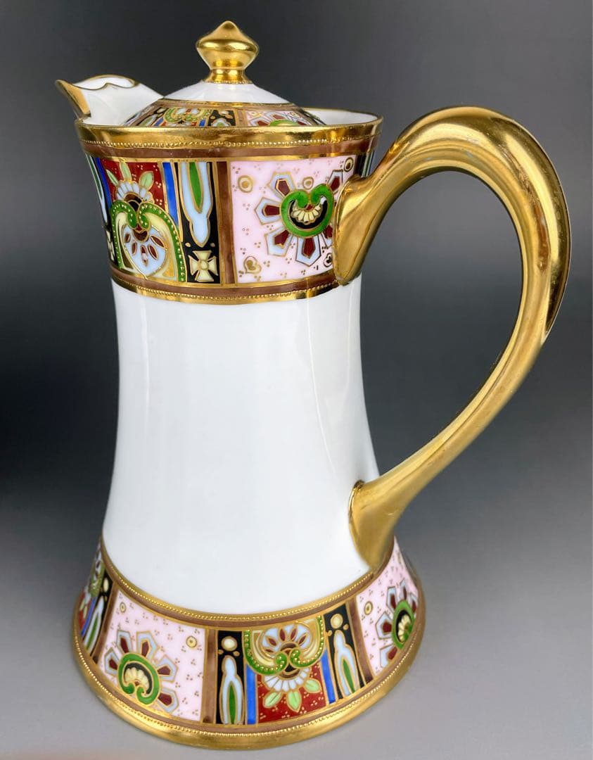 【美品】オールドノリタケ 金盛り チョコレートポット ３小皿 1ソーサー セット