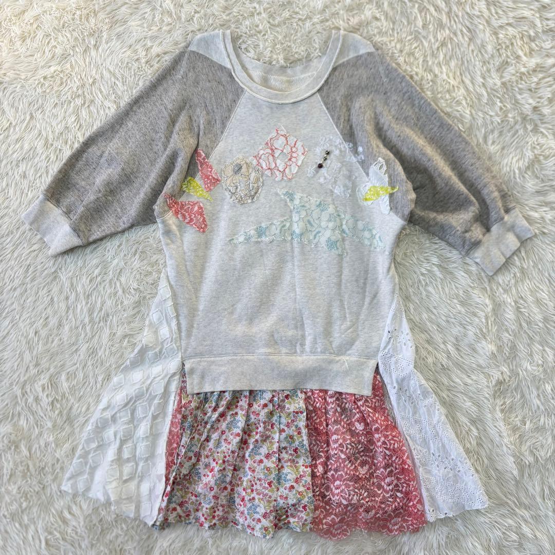 NOZOMI ISHIGURO スウェット　異素材切替　レイヤード　ワンピース