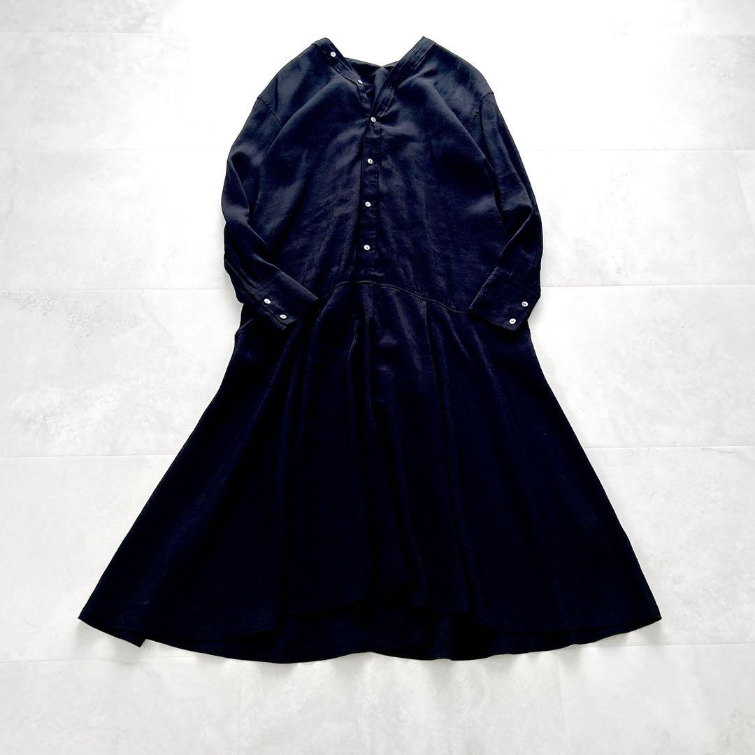 24SS✨人気　ビアズリー カラーレスシャツワンピース　ブラック　現行近年モデル