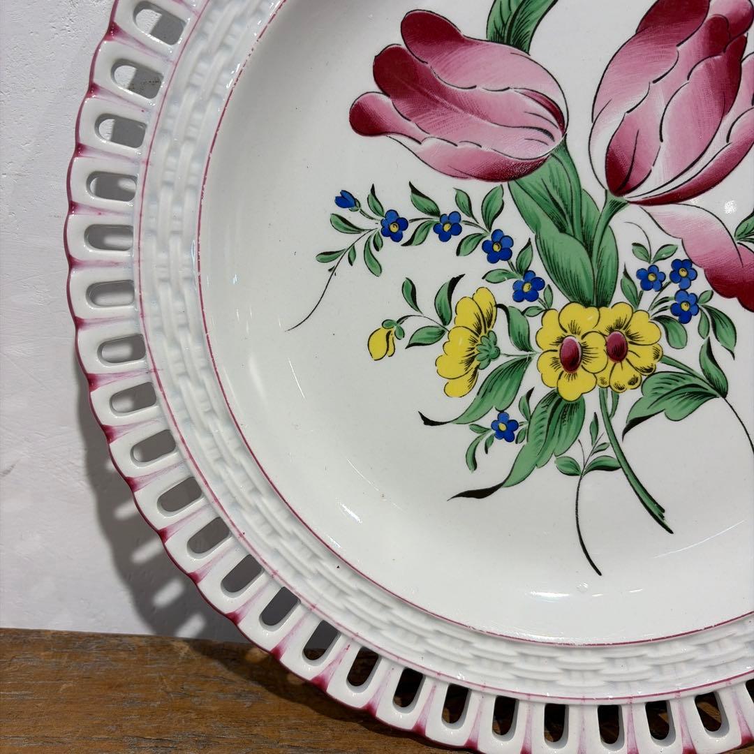 希少　Luneville パニエ　デザート皿　薔薇とチューリップ