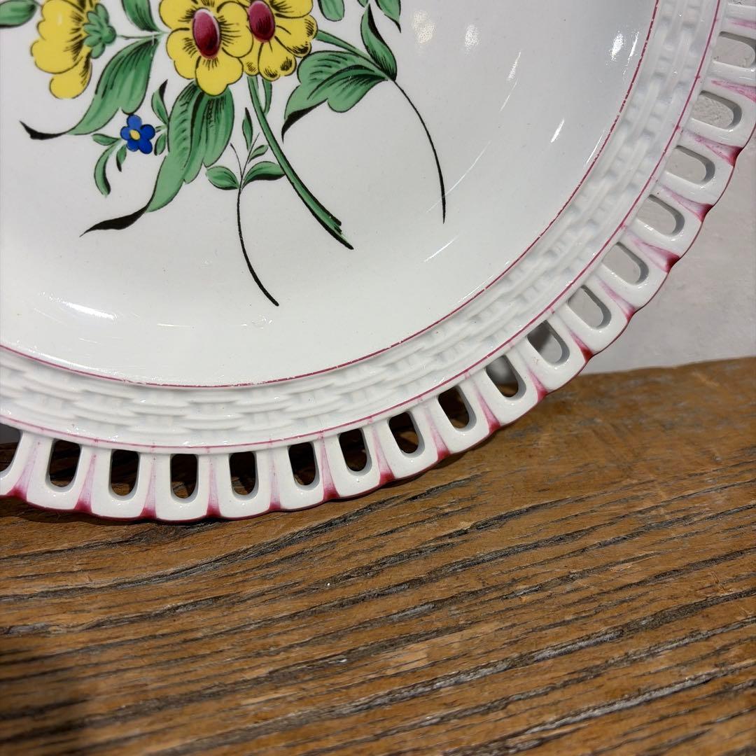 希少　Luneville パニエ　デザート皿　薔薇とチューリップ