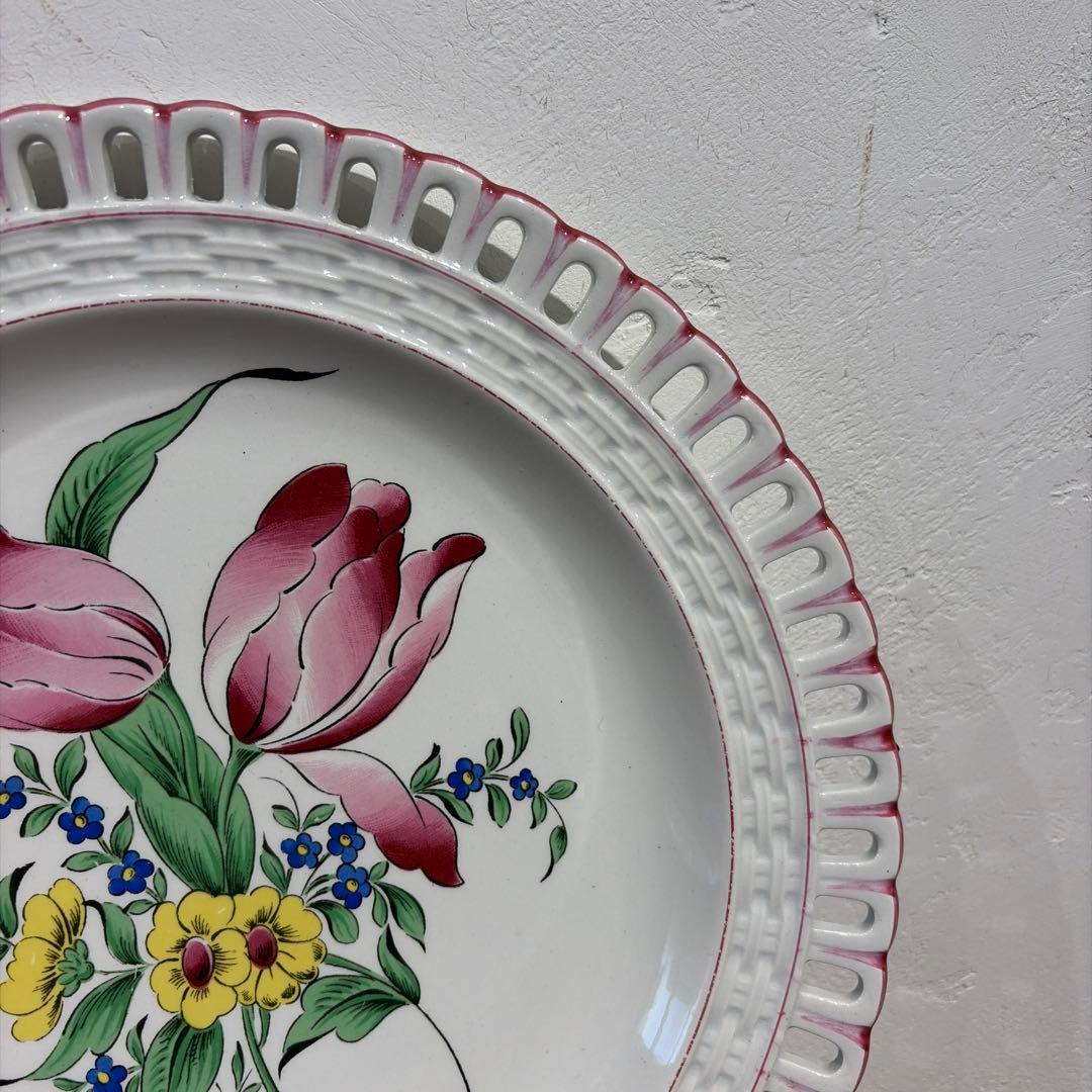 希少　Luneville パニエ　デザート皿　薔薇とチューリップ