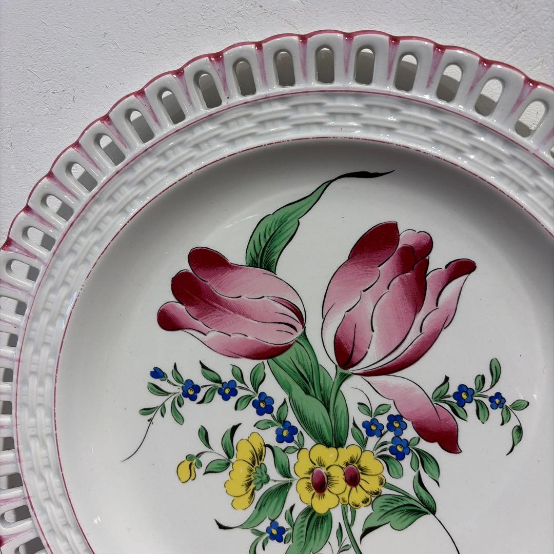 希少　Luneville パニエ　デザート皿　薔薇とチューリップ